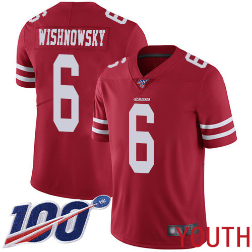San Francisco 49ers Limited Red Youth Mitch Wishnowsky Home NFL Jersey 6 100th Season Vapor Untouchable